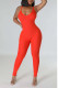 Red Sexy Solid Patchwork Spaghetti Strap Skinny Jumpsuits