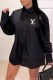 Black Fashion Casual Print Letter Turndown Collar Shirt Dress Dresses