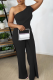 Black Fashion Solid Patchwork Off the Shoulder Boot Cut Jumpsuits