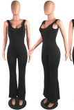 Rose Red Sexy Solid Patchwork U Neck Boot Cut Jumpsuits