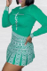 Green Casual Print Patchwork O Neck Long Sleeve Two Pieces