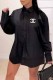 Black Fashion Casual Print Letter Turndown Collar Shirt Dress Dresses