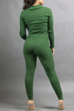 Grey Casual Solid Patchwork Turndown Collar Long Sleeve Two Pieces