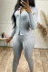 Grey Casual Solid Patchwork Turndown Collar Long Sleeve Two Pieces