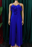 Red Sexy Solid Patchwork Flounce Fold Spaghetti Strap Straight Jumpsuits