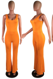 Rose Red Sexy Solid Patchwork U Neck Boot Cut Jumpsuits