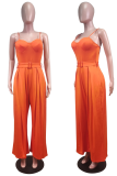 Yellow Sexy Solid Patchwork Spaghetti Strap Boot Cut Jumpsuits
