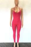 Red Sexy Solid Patchwork Spaghetti Strap Skinny Jumpsuits