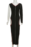 Black Sexy Solid Hollowed Out O Neck Pencil Skirt Dresses