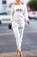 White Fashion Casual Print Letter Boat Neck Long Sleeve Two Pieces
