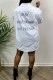 White Fashion Casual Print Letter Turndown Collar Shirt Dress Dresses