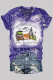 Purplish Blue Fashion Casual Print Basic O Neck T-Shirts