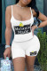 White Casual Living Print Vests Spaghetti Strap Sleeveless Two Pieces