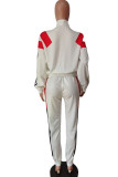 White Casual Sportswear Print Patchwork Zipper Long Sleeve Two Pieces