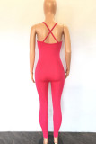 Rose Red Sexy Solid Patchwork Spaghetti Strap Skinny Jumpsuits