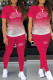 Rose Red Fashion Casual Gradual Change Print Letter O Neck Short Sleeve Two Pieces