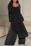 Grey Casual Solid Patchwork Asymmetrical O Neck Long Sleeve Two Pieces