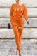 Orange Fashion Casual Print Letter Boat Neck Long Sleeve Two Pieces