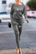 Dark Gray Fashion Casual Print Letter Boat Neck Long Sleeve Two Pieces