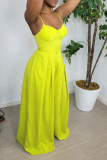 Yellow Sexy Solid Patchwork Spaghetti Strap Boot Cut Jumpsuits