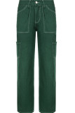 Green Fashion Casual Solid Patchwork Regular High Waist Straight Trousers