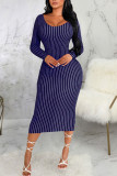 Purple Sexy Striped Print Patchwork O Neck One Step Skirt Dresses