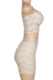 White Sexy Solid Lace Strapless Sleeveless Two Pieces