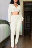 Pink Casual Solid Patchwork Zipper Hooded Collar Long Sleeve Two Pieces