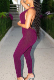 Blue Sexy Casual Solid Backless Halter Skinny Jumpsuits