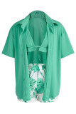 Red Sexy Print Patchwork Turndown Collar Short Sleeve Two Pieces