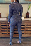 Black Casual Sportswear Solid Patchwork O Neck Long Sleeve Two Pieces