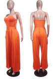 Yellow Sexy Solid Patchwork Spaghetti Strap Boot Cut Jumpsuits