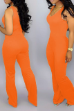 Rose Red Sexy Solid Patchwork U Neck Boot Cut Jumpsuits
