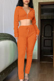 Pink Casual Solid Patchwork Zipper Hooded Collar Long Sleeve Two Pieces