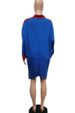 Royal Blue Casual Solid Patchwork Zipper Collar Long Sleeve Dresses