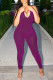 Purple Sexy Casual Solid Backless Halter Skinny Jumpsuits