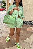 Green Fashion Casual Striped Patchwork Turndown Collar Long Sleeve Two Pieces