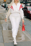 White Casual Sportswear Print Patchwork Zipper Long Sleeve Two Pieces