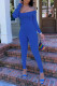 Blue Casual Sportswear Solid Patchwork U Neck Skinny Jumpsuits