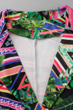 Colour Fashion Casual Print Cardigan Pants Turndown Collar Plus Size Two Pieces