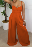 Yellow Sexy Solid Patchwork Spaghetti Strap Boot Cut Jumpsuits