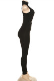 Black Fashion Sexy Solid Patchwork See-through Turtleneck Skinny Jumpsuits