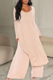 Grey Casual Solid Patchwork Asymmetrical O Neck Long Sleeve Two Pieces