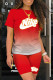 Red Fashion Casual Gradual Change Print Letter O Neck Short Sleeve Two Pieces