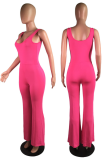 Rose Red Sexy Solid Patchwork U Neck Boot Cut Jumpsuits