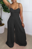 Yellow Sexy Solid Patchwork Spaghetti Strap Boot Cut Jumpsuits