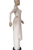 Grey Casual Solid Patchwork Asymmetrical O Neck Long Sleeve Two Pieces