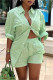 Green Fashion Casual Striped Patchwork Turndown Collar Long Sleeve Two Pieces