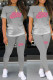 Grey Fashion Casual Gradual Change Print Letter O Neck Short Sleeve Two Pieces