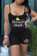Black Casual Living Print Vests Spaghetti Strap Sleeveless Two Pieces